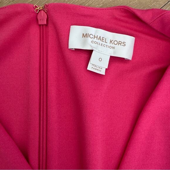 Micheal Kors Collection bright Pink fit & flare draped plunge neck Midi Dress 0 - Picture 8 of 16